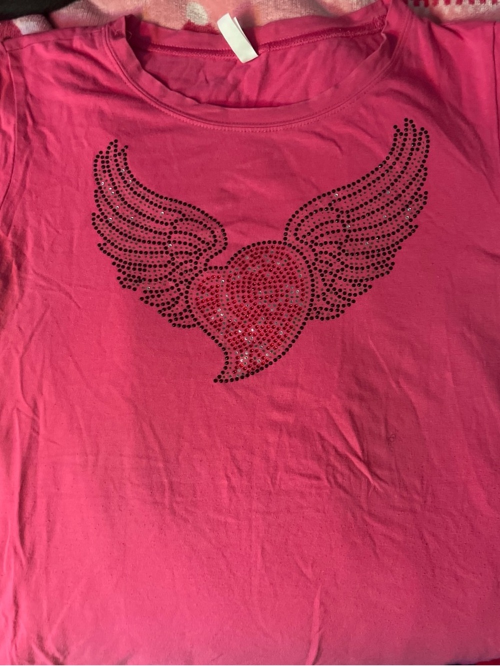 Hot Pink Rhinestone Winged Heart Tee